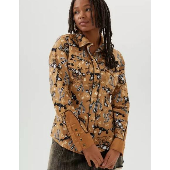 WRANGLER X Leon Bridges Women's Western Print Snap-up Shirt Rodeo Sz L New - Picture 1 of 16